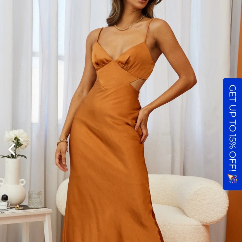 City Lights Cut-Out Waist Strappy Back Midi Dress Bronze - Picture 6 of 12